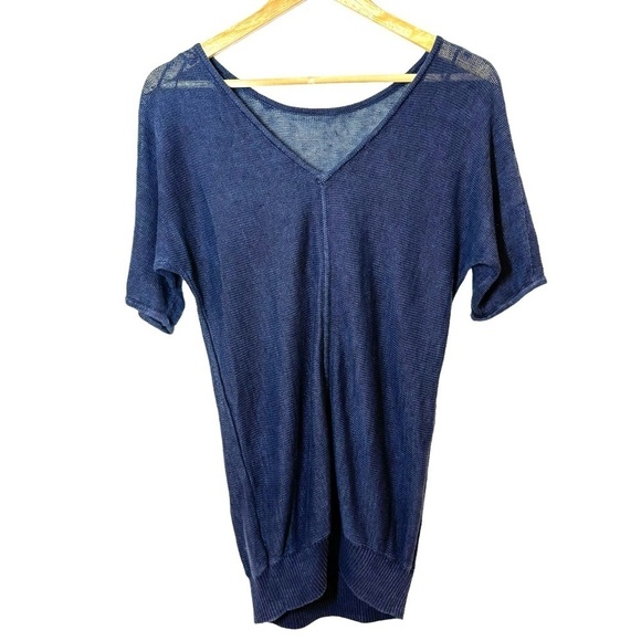 Talbots 100% Linen Short Sleeve Crew Neck Sheer Knit Sweater Navy Size XS - Picture 2 of 10